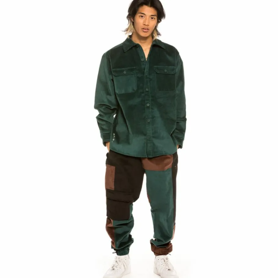 Grimey "Aged Rum" Corduroy Long Shirt - Green - Winter 21 Discount