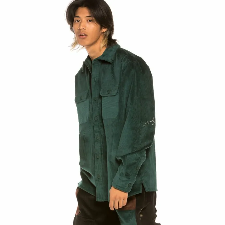 Grimey "Aged Rum" Corduroy Long Shirt - Green - Winter 21 Discount