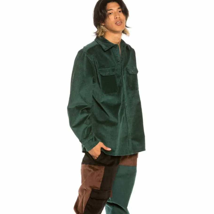 Grimey "Aged Rum" Corduroy Long Shirt - Green - Winter 21 Discount