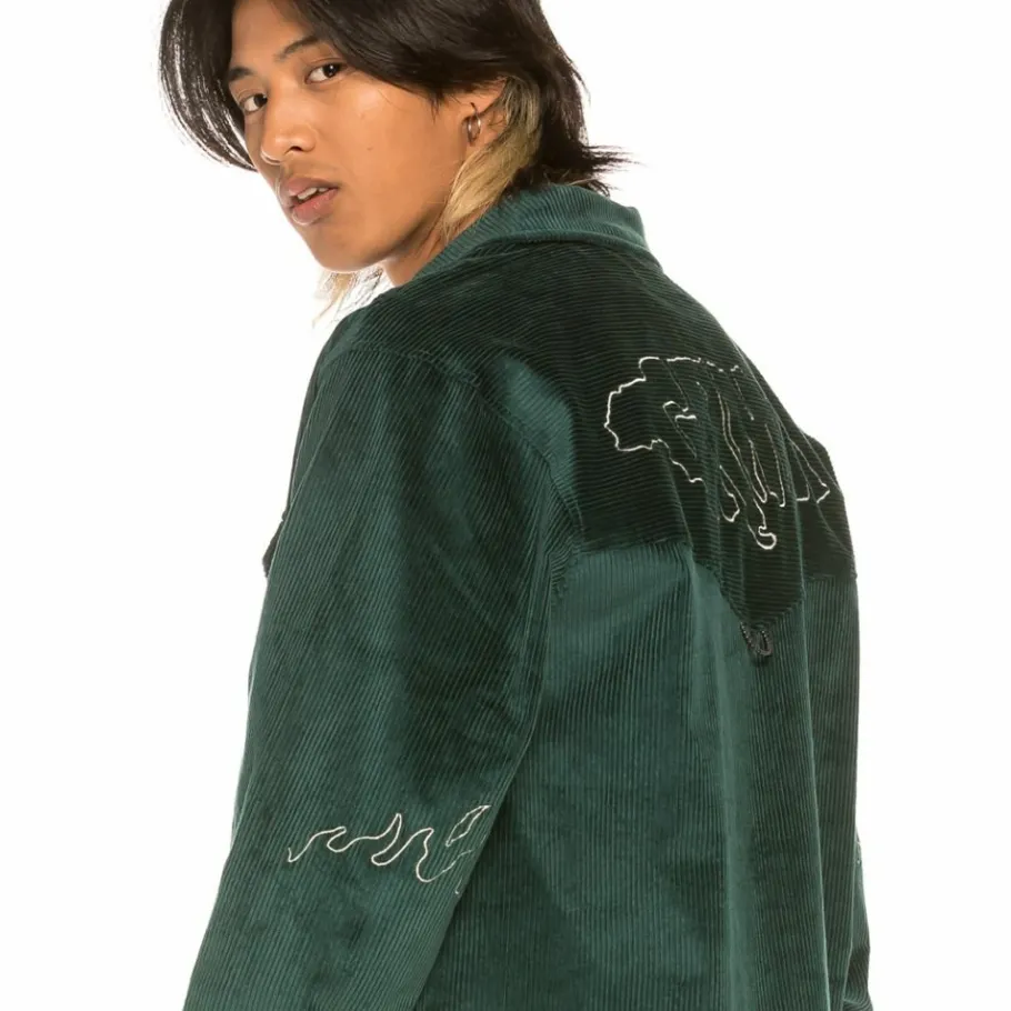 Grimey "Aged Rum" Corduroy Long Shirt - Green - Winter 21 Discount