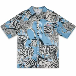 Grimey Animal Satin Button Up Shirt - Blue - Summer 23 Best Sale