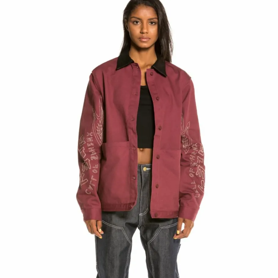 Grimey Call Of Yore Girl Coach Jacket Fw20 Wine Outlet