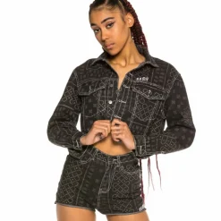 Grimey Carnitas Girl Crop Denim Jacket Ss20 Black Outlet