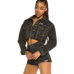 Grimey Carnitas Girl Crop Denim Jacket Ss20 Black Outlet