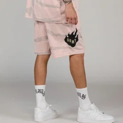 Grimey Cloven Tongues All Over Print Mesh Basket Shorts - Cream - Summer 23 Clearance