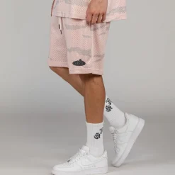 Grimey Cloven Tongues All Over Print Mesh Basket Shorts - Cream - Summer 23 Clearance