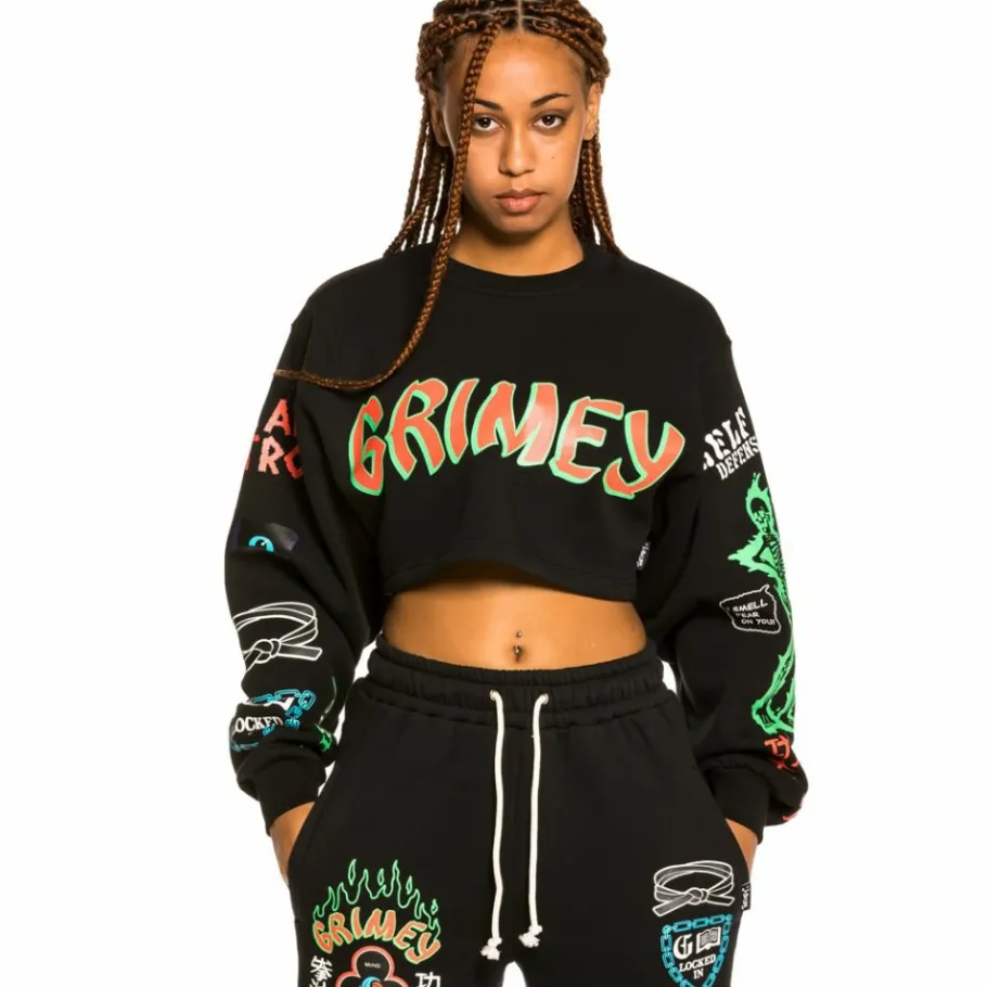 Grimey "Destroy All Fear" Girl Crop Crewneck - Black - Fall 21 Best