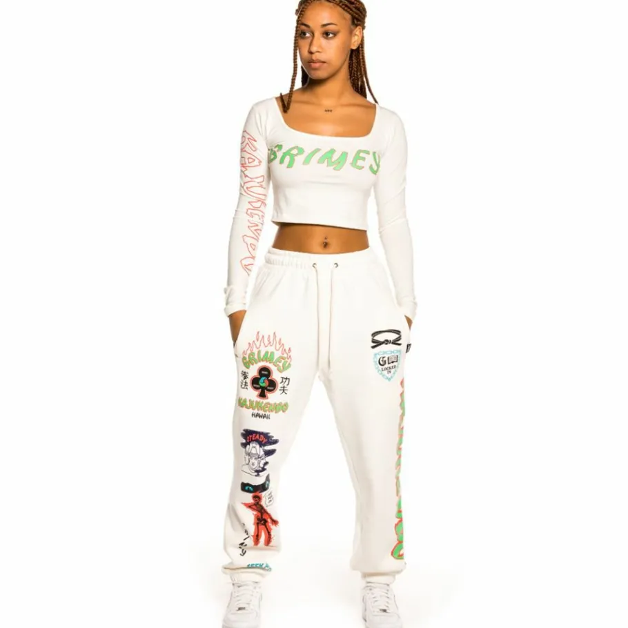 Grimey "Destroy All Fear" Long Sleeve Crop Tee - White - Fall 21 Store