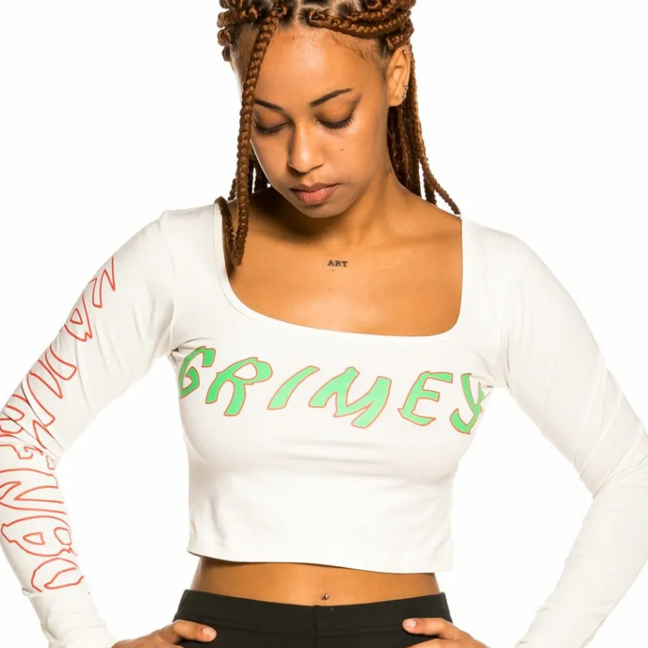 Grimey "Destroy All Fear" Long Sleeve Crop Tee - White - Fall 21 Store