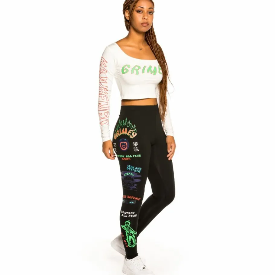 Grimey "Destroy All Fear" Long Sleeve Crop Tee - White - Fall 21 Store