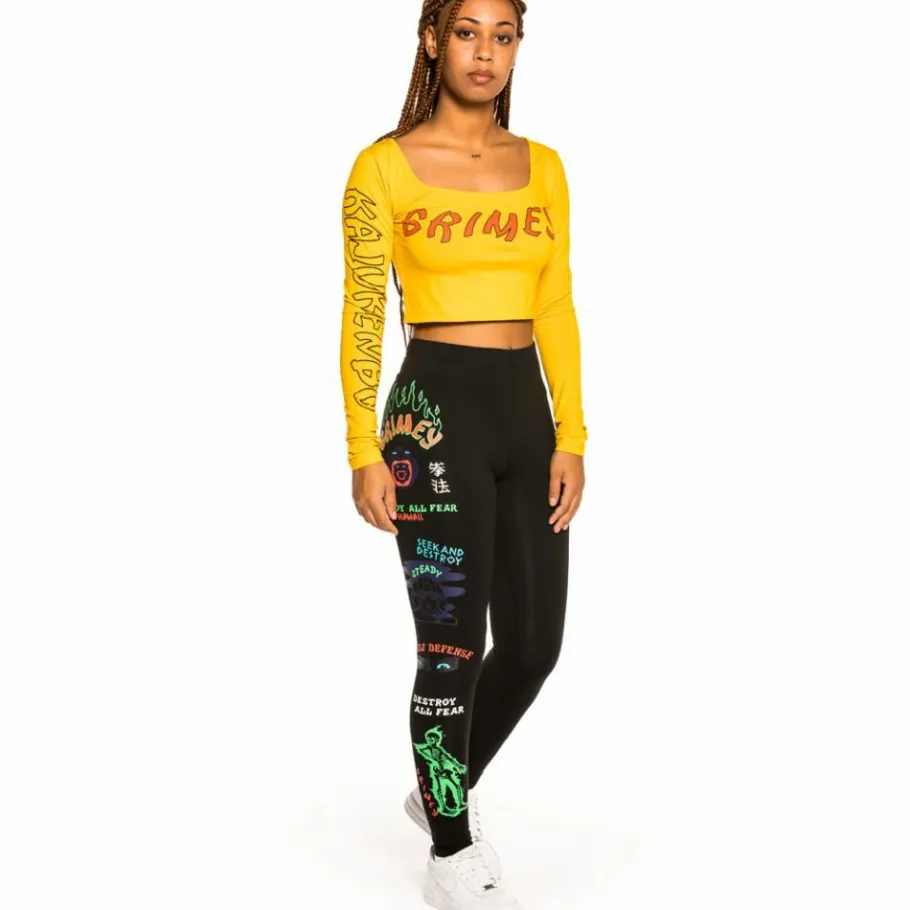 Grimey "Destroy All Fear" Long Sleeve Crop Tee - Yellow - Fall 21 New