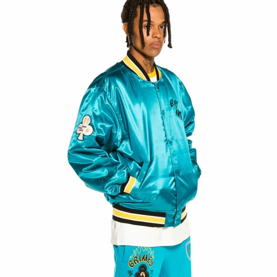 Grimey "Destroy All Fear" Reversible Satin Jacket - Blue - Fall 21 Cheap