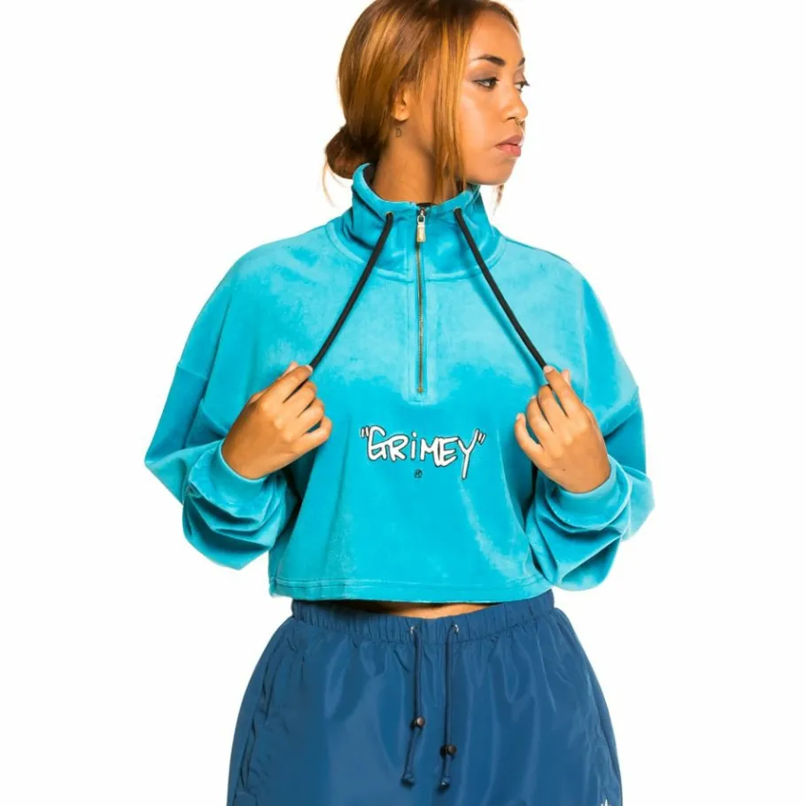 Grimey "Gem Cutting" Girl High Neck Velvet Crop Top - Blue - Fall 21 Store