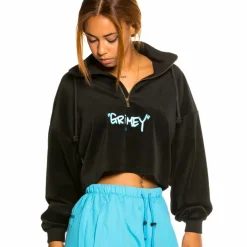 Grimey "Gem Cutting" Girl High Neck Velvet Crop Top - Black - Fall 21 Best