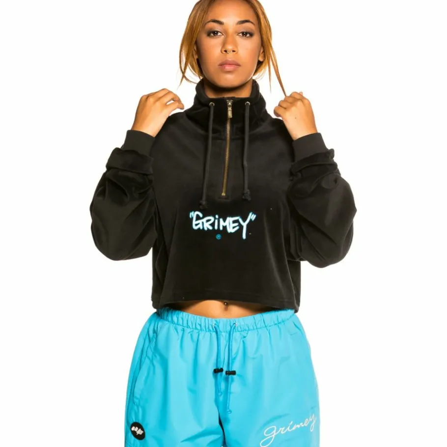 Grimey "Gem Cutting" Girl High Neck Velvet Crop Top - Black - Fall 21 Best