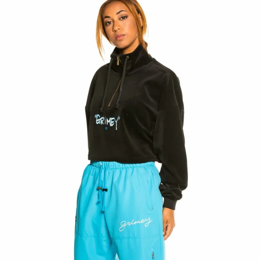 Grimey "Gem Cutting" Girl High Neck Velvet Crop Top - Black - Fall 21 Best