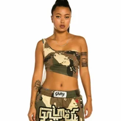 Grimey "Glorified" Asimetrical Girl Top - Camo - Spring 22 Online