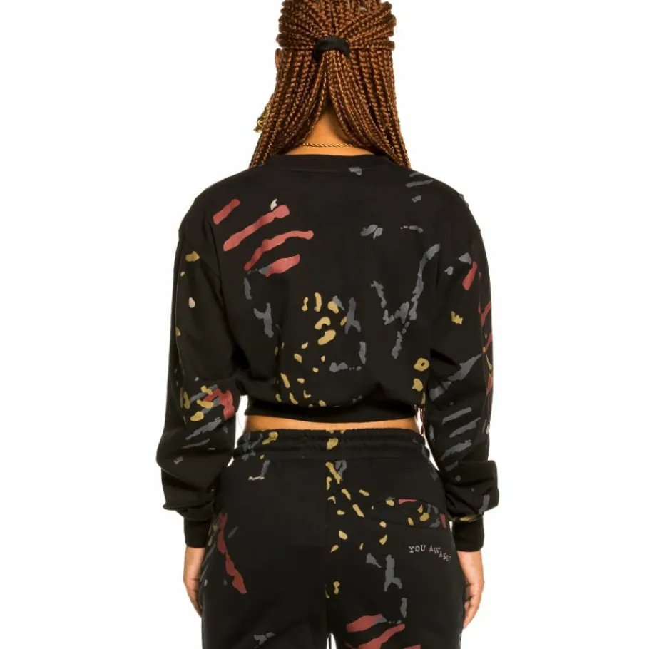 Grimey "Jazz Thing" All Over Print Long Sleeve Crop Top - Black - Fall 21 Best Sale