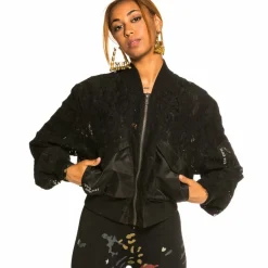 Grimey "Jazz Thing" Girl Lace Bomber Jacket - Black - Fall 21 Cheap