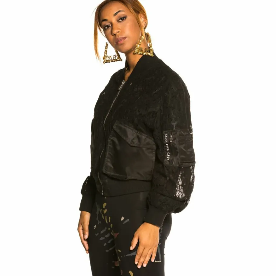Grimey "Jazz Thing" Girl Lace Bomber Jacket - Black - Fall 21 Cheap