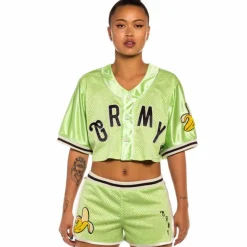 Grimey "Jungle Punch" Girl Mesh Crop Baseball Jersey - Green - Spring 22 Hot