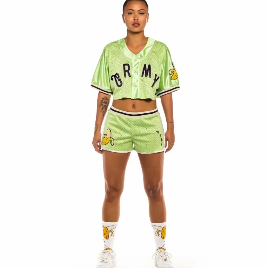 Grimey "Jungle Punch" Girl Mesh Crop Baseball Jersey - Green - Spring 22 Hot