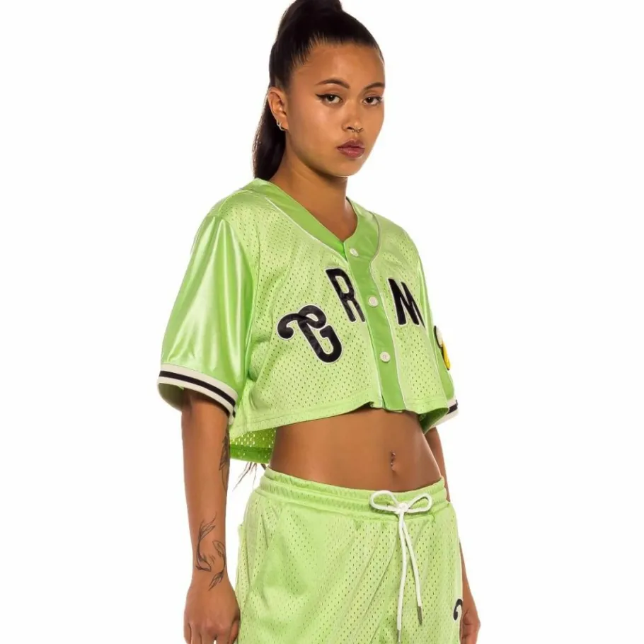 Grimey "Jungle Punch" Girl Mesh Crop Baseball Jersey - Green - Spring 22 Hot