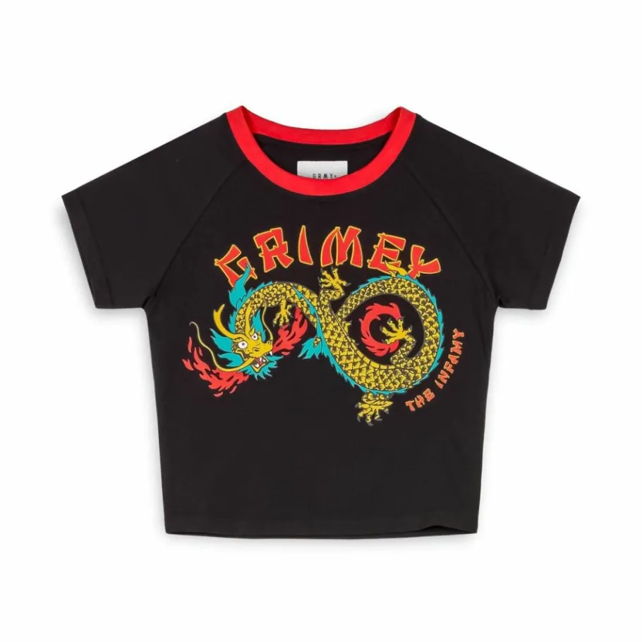 Grimey Lucky Dragon Girl Raglan Fitted Tee - Black - Ss24 Shop
