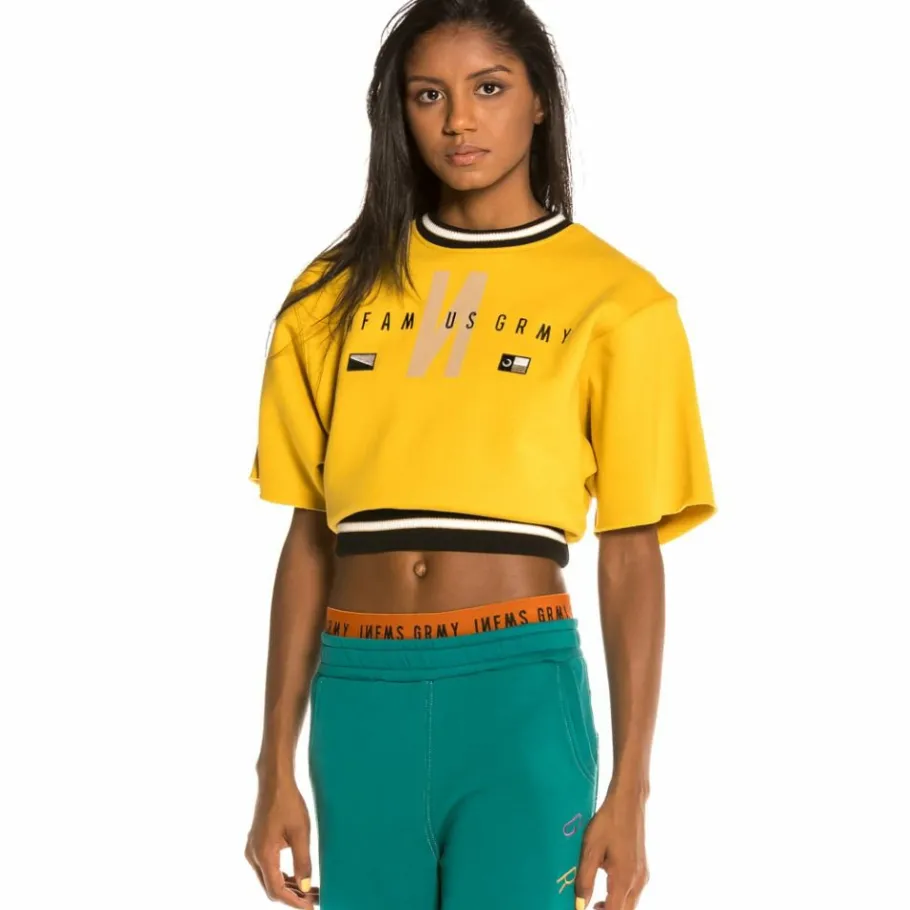 Grimey Nite Marauder Fleece Girl Crop Top Fw20 Mustard Hot