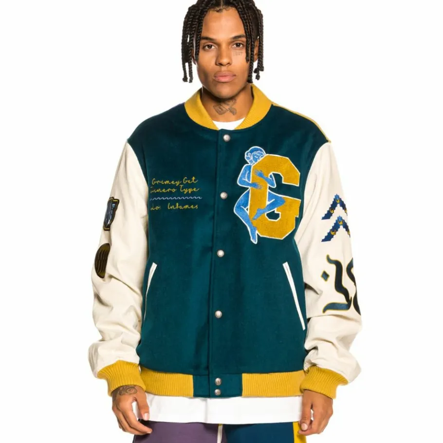 Grimey "Singgang Junction" Wool Baseball Jacket - Navy - Fall 21 Clearance