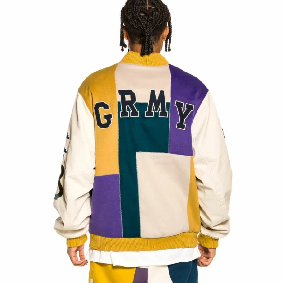 Grimey "Singgang Junction" Wool Baseball Jacket - Navy - Fall 21 Clearance