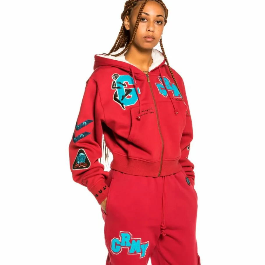 Grimey "Singgang Junction" Girl Zipper Hoodie - Red - Fall 21 Store