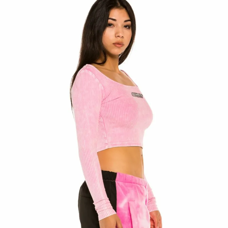 Grimey "Space Lady" Long Sleeve Crop Top - Bleached Pink - Winter 21 Fashion