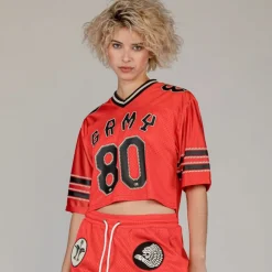 Grimey The Clout Mesh Crop Girl Football Jersey - Red - Spring 23 Cheap