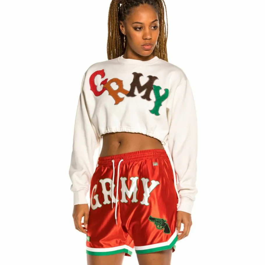 Grimey "The Loot" Girl Crop Crewneck White - Spring 21 Clearance