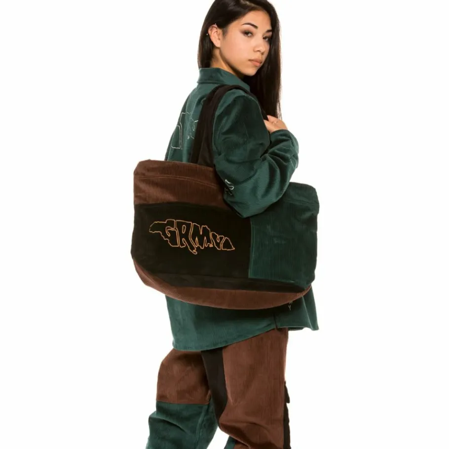 Grimey "Tote" Aged Rum Corduroy Bag - Winter 21 - Green Sale