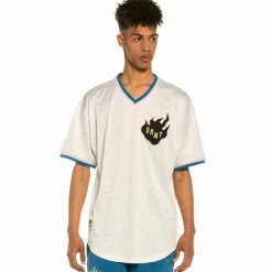Grimey Trespass V Neck Mesh Tee - White - Summer 22 Best