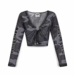Grimey Tusker Temple Micro Mesh Girl Long Sleeve Crop Top - Black - Fw23 Store