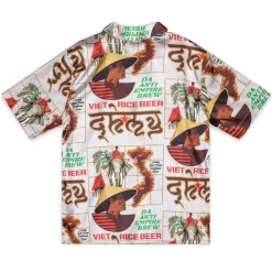 Grimey Viet Cong Beer Satin Button Up Shirt - White - Summer 23 Flash Sale