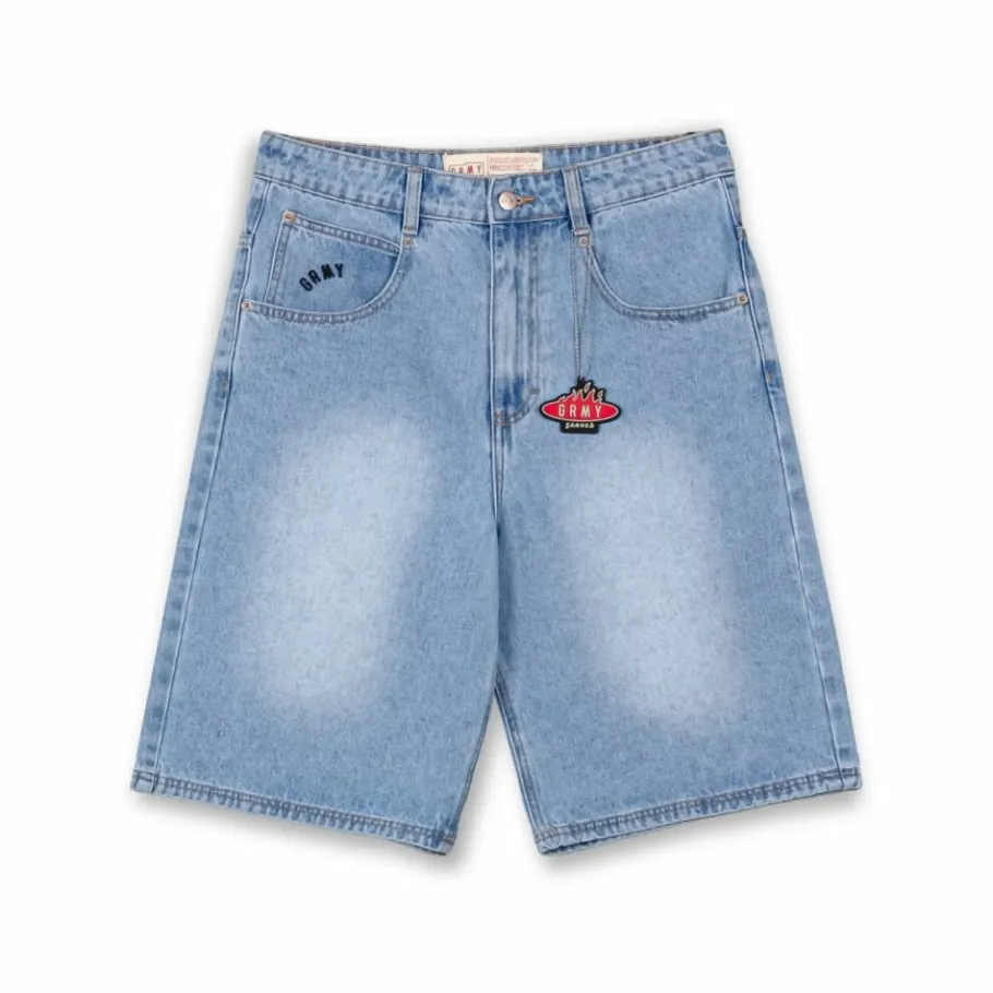 Grimey Pantalon Corto Burn In Flames - Washed Light Blue - Ss24 Store