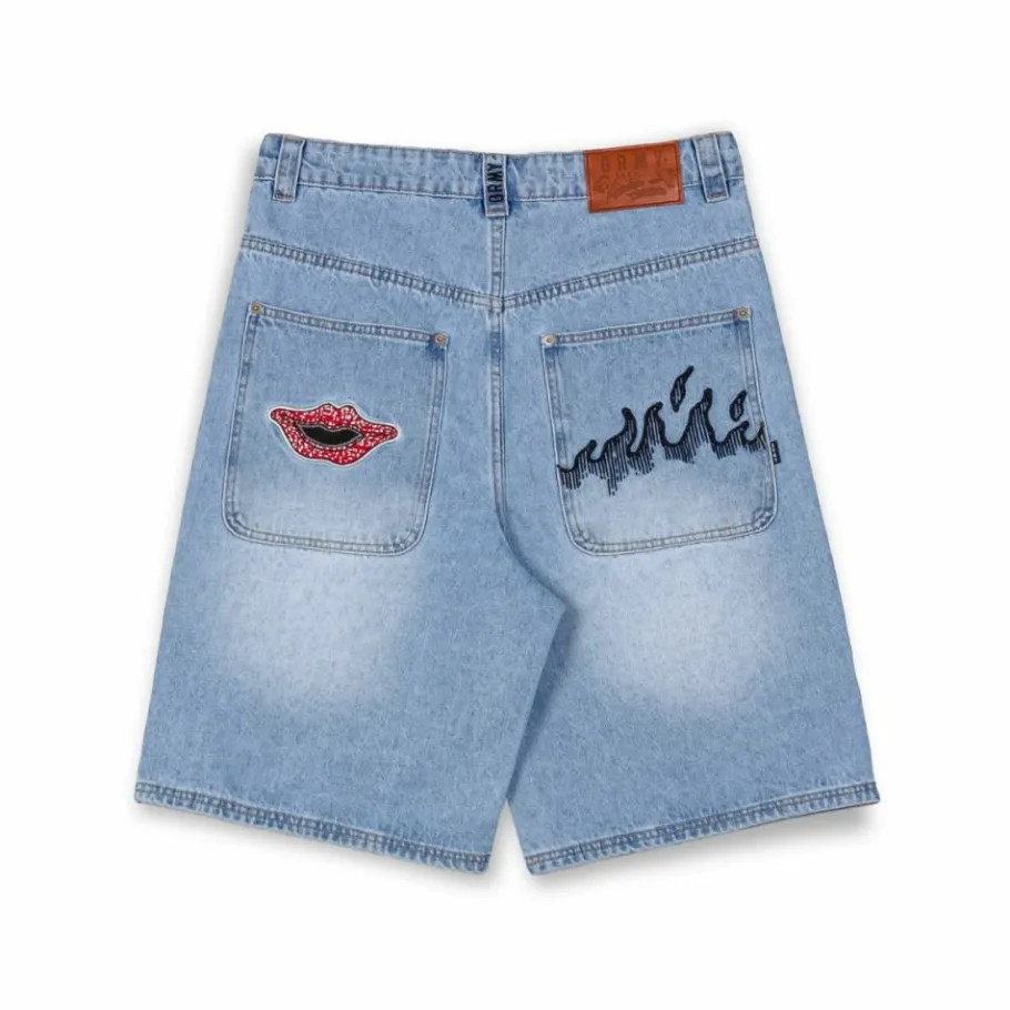 Grimey Pantalon Corto Burn In Flames - Washed Light Blue - Ss24 Store
