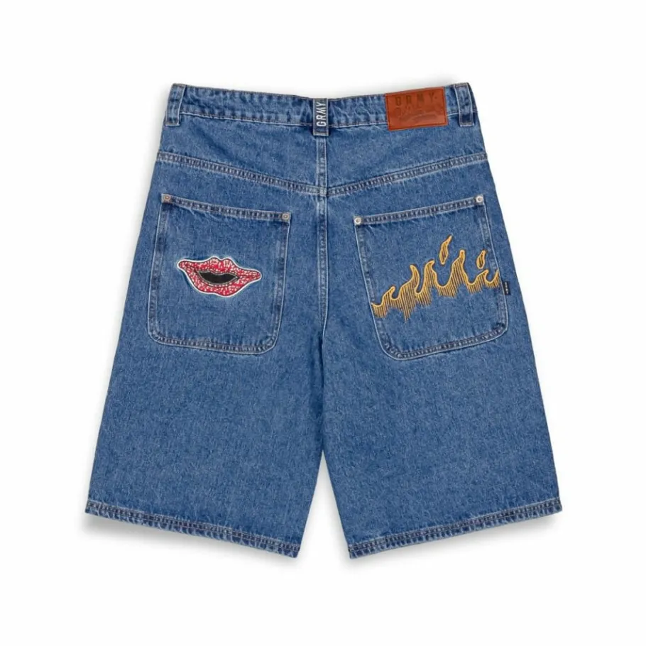 Grimey Pantalon Corto Burn In Flames - Shorts Washed Blue - Ss24 Flash Sale
