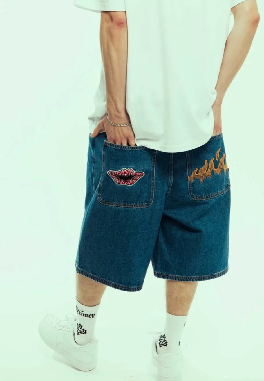 Grimey Pantalon Corto Burn In Flames - Shorts Washed Blue - Ss24 Flash Sale