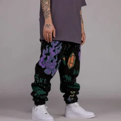 Grimey Pantalon Lost Boys All Over Jacquard Sweatpants - Black - Winter 22 Hot