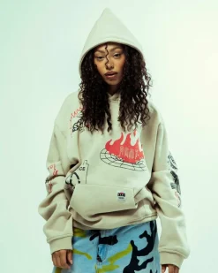 Grimey Sudadera Capucha Back At You Wide Hole Vintage - Cream - Fw23 Outlet